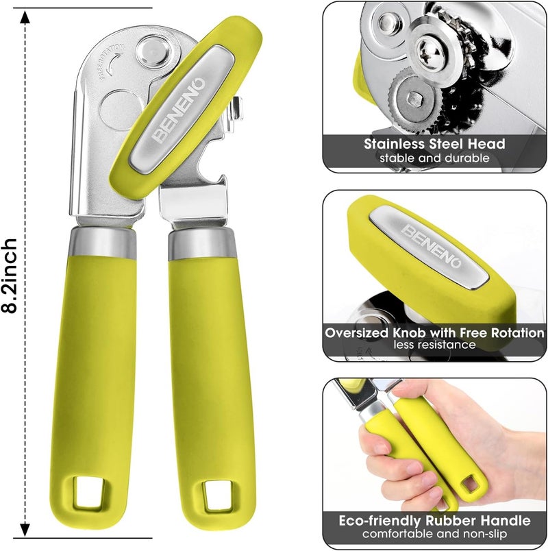 Beneno Heavy Duty Hand Can Opener Manual with Magnet, Durable Sharp Carbon Steel Blade Smooth Cutting, Big Effort-Saving Knob & Soft Grip Handle, Multifunctional Bottle Opener, Lime Green - Image 2